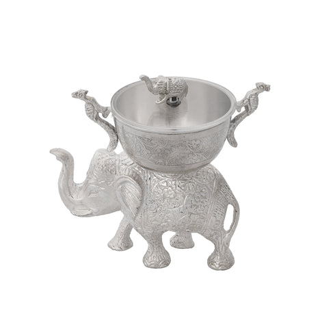 Handcrafted German Silver Elephant Bowl with Lid - Traditional Indian Dry Fruit Bowl for Home Decor & Gifting